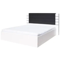 Lit LINA blanc et noir brillant 180 cm avec sommier et tete de lit en simili cuir noir
