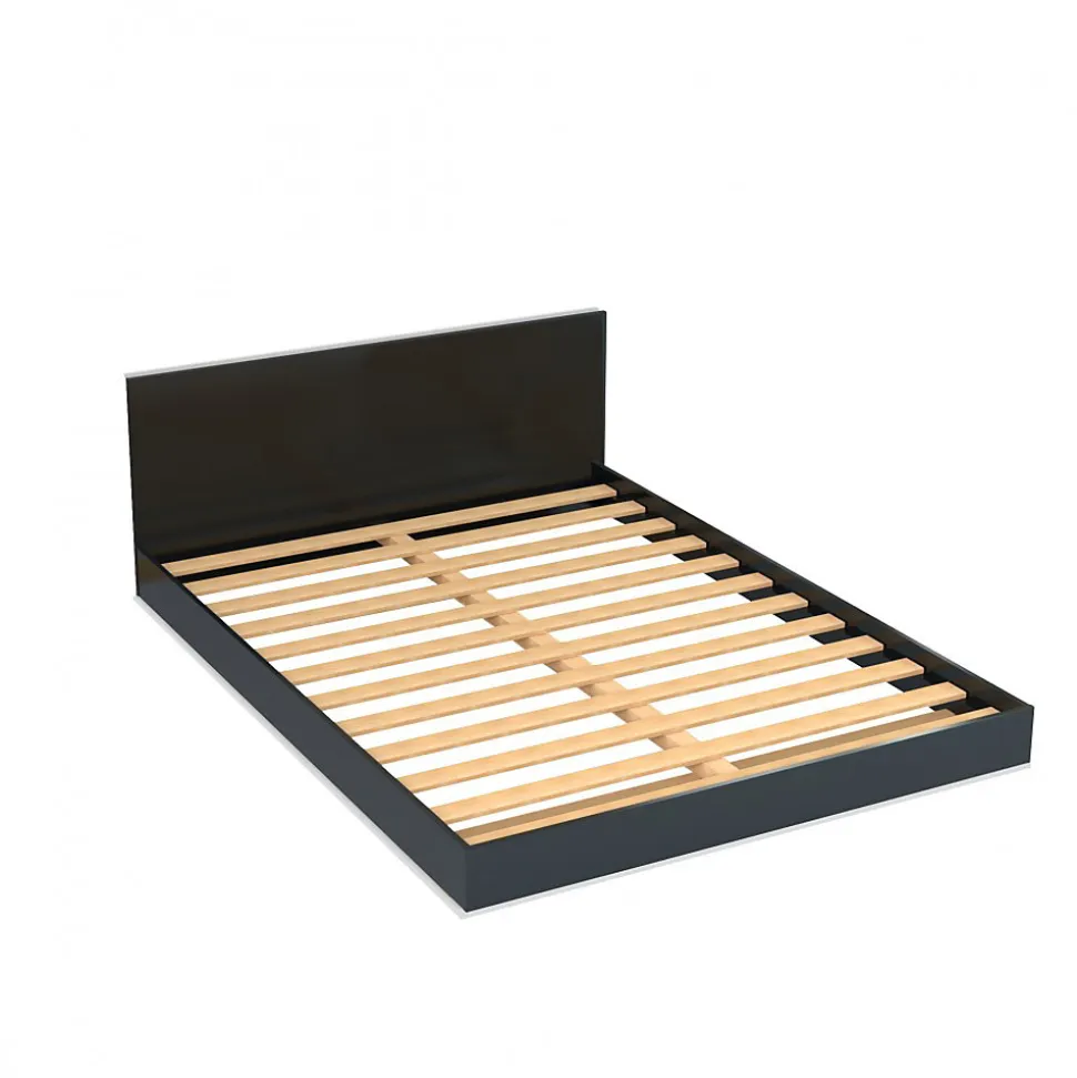 Lit LOFT 160x200 + 2 chevets + sommier + tête de lit / Noir