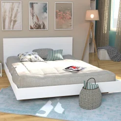 Lit LOFT 140x190 + 1 sommier + tête de lit / Blanc