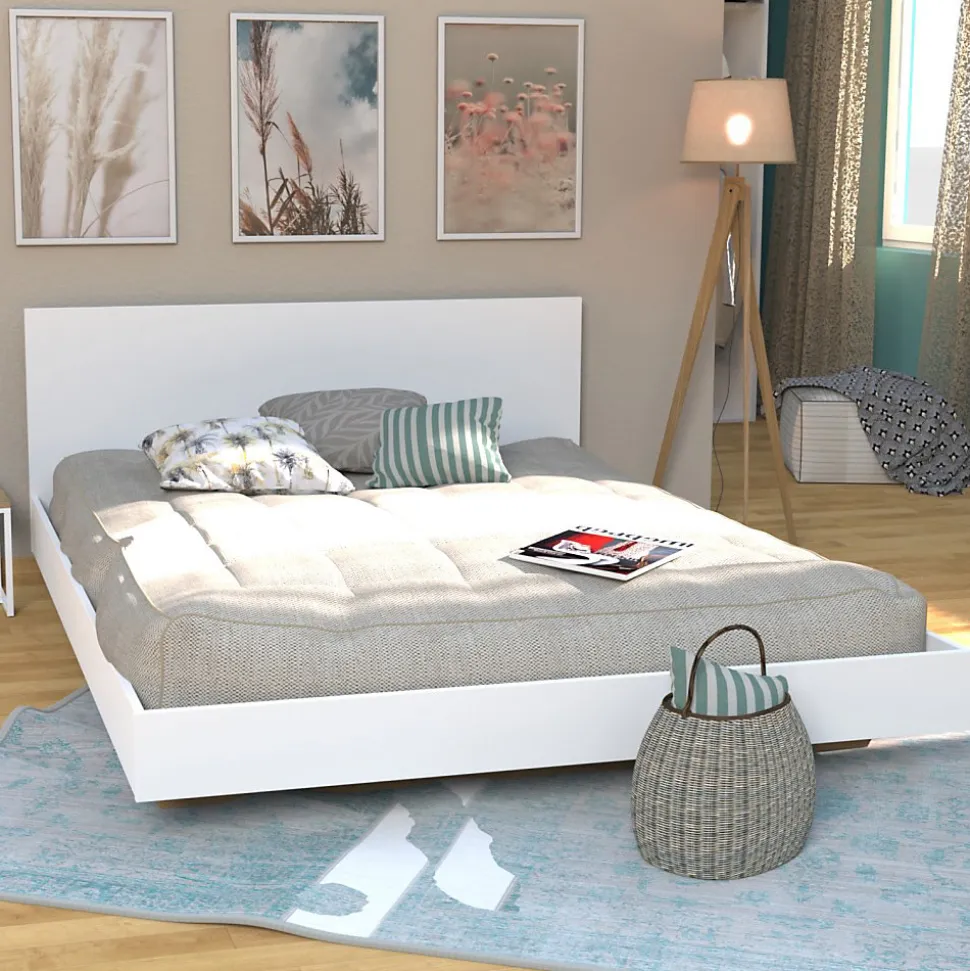 Lit LOFT 140x190 + 1 sommier + tête de lit / Blanc