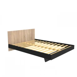 Lit LOFT 160x200 + 1 sommier + tête de lit / Décor Noir & chêne blanchi