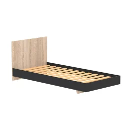 Lit LOFT 90x190 cm + sommier / Décor Noir & chêne blanchi