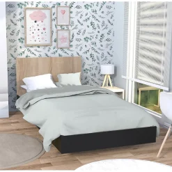 Lit LOFT 90x190 cm + sommier / Décor Noir & chêne blanchi