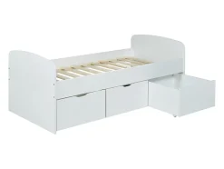 Lit LOUANE avec 2 tiroirs et 1 coffre de rangement - 90 x 190 cm - Blanc