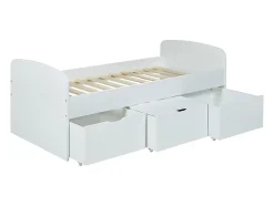 Lit LOUANE avec 2 tiroirs et 1 coffre de rangement - 90 x 190 cm - Blanc