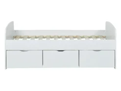 Lit LOUANE avec 2 tiroirs et 1 coffre de rangement - 90 x 190 cm - Blanc