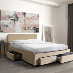 Lit LUGANO 160x200 + 1 sommier + 4 tiroirs / Beige