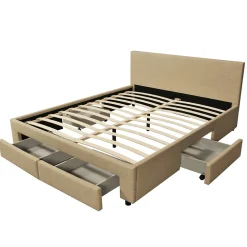 Lit LUGANO 160x200 + 1 sommier + 4 tiroirs / Beige