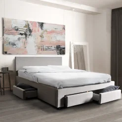 Lit LUGANO 140x190 + 1 sommier + 4 tiroirs / Gris clair