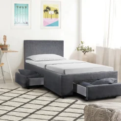 Lit LUGANO 90x190 + 1 sommier + 2 tiroirs / Gris foncé