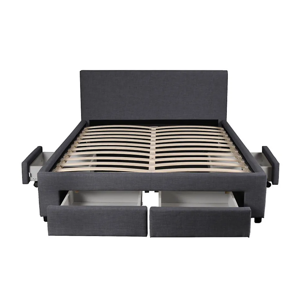 Lit LUGANO 140x190 + 1 sommier + 4 tiroirs / Gris foncé