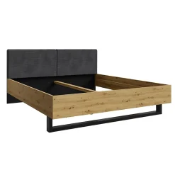 Lit MELODY 160x200 cm Tete de lit rembourrée Noir graphite et chene clair Sommier et matelas non inclus