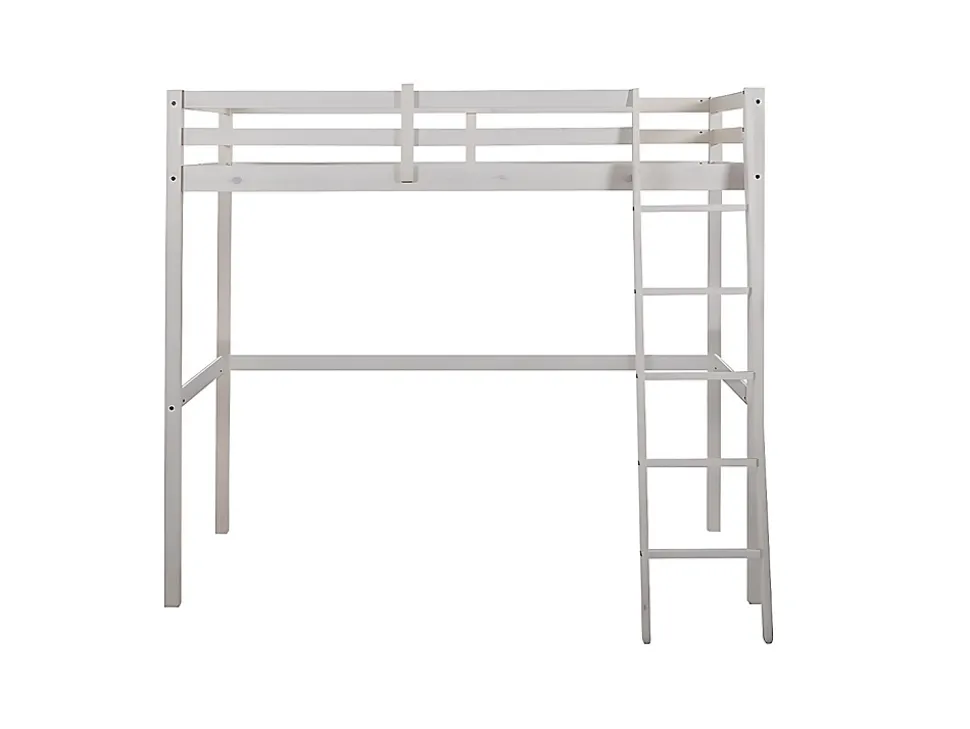 Lit mezzanine - 90 x 190 cm - Pin massif - Blanchi + matelas - GEDEON II