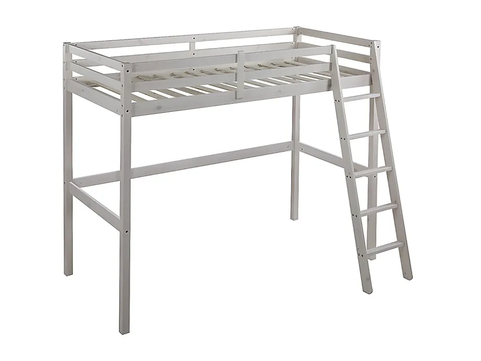 Lit mezzanine - 90 x 190 cm - Pin massif - Blanchi + matelas - GEDEON II