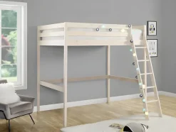 Lit mezzanine - 140 x 190 cm - Pin massif - Blanchi -GEDEON II