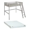 Lit mezzanine - 140 x 190 cm - Pin massif - Blanchi + matelas -GEDEON II