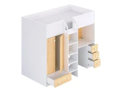 Lit mezzanine 90 x 190 cm avec armoire et bureau - Blanc et naturel - CINAMO