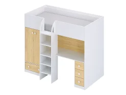 Lit mezzanine 90 x 190 cm avec armoire et bureau - Blanc et naturel - CINAMO
