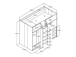 Lit mezzanine 90 x 190 cm avec armoire et bureau - Blanc et naturel - CINAMO
