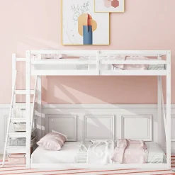 Lit Mezzanine - Lit enfant 140x200 cm avec Escalier Sécurisé, Structure Robuste MDF et Bois de Pin, Couleur Blanc