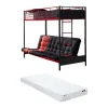 Lit mezzanine 90 x 190 cm - Avec banquette convertible - Métal - Noir et Rouge + Futon + Matelas - MODULO V
