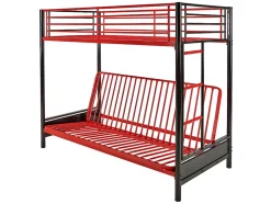 Lit mezzanine 90 x 190 cm - Avec banquette convertible - Métal - Noir et Rouge + Futon + Matelas - MODULO V