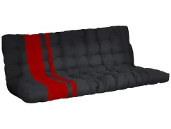 Lit mezzanine 90 x 190 cm - Avec banquette convertible - Métal - Noir et Rouge + Futon + Matelas - MODULO V