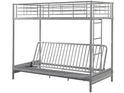 Lit mezzanine 90 x 190 cm - Avec banquette convertible - Métal - Argent + Futon noir - MODULO V