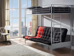 Lit mezzanine 90 x 190 cm - Avec banquette convertible - Métal - Argent - MODULO V