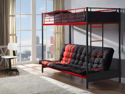 Lit mezzanine 90 x 190 cm - Avec banquette convertible - Métal - Noir et rouge - MODULO V