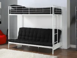 Lit mezzanine 90 x 190 cm - Avec banquette convertible - Métal - Blanc + Futon + Matelas - MODULO V