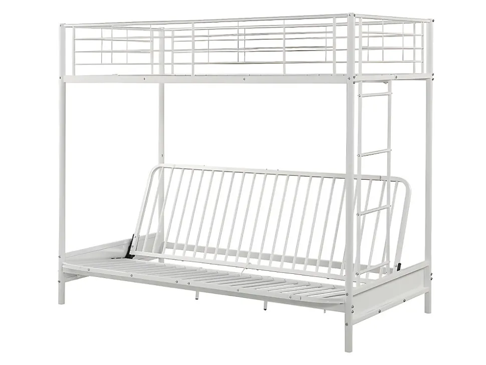 Lit mezzanine 90 x 190 cm - Avec banquette convertible - Métal - Blanc + Futon noir - MODULO V