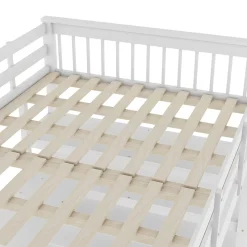 Lit Mezzanine 140 x 200 cm - Lit enfant avec Bureau et Rangements - Pin + MDF - Sans Matelas - Blanc