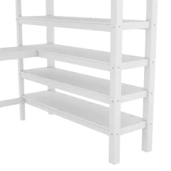 Lit Mezzanine 140 x 200 cm - Lit enfant avec Bureau et Rangements - Pin + MDF - Sans Matelas - Blanc