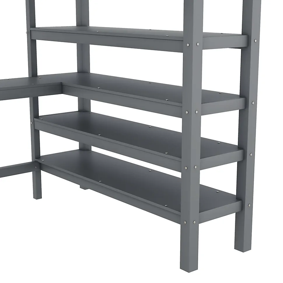 Lit Mezzanine 140 x 200 cm - Lit enfant avec Bureau et Rangements - Pin + MDF - Sans Matelas - Gris