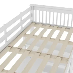 Lit Mezzanine 90 x 200 cm - Lit enfant avec Bureau et Rangements - Pin + MDF - Sans Matelas - Blanc