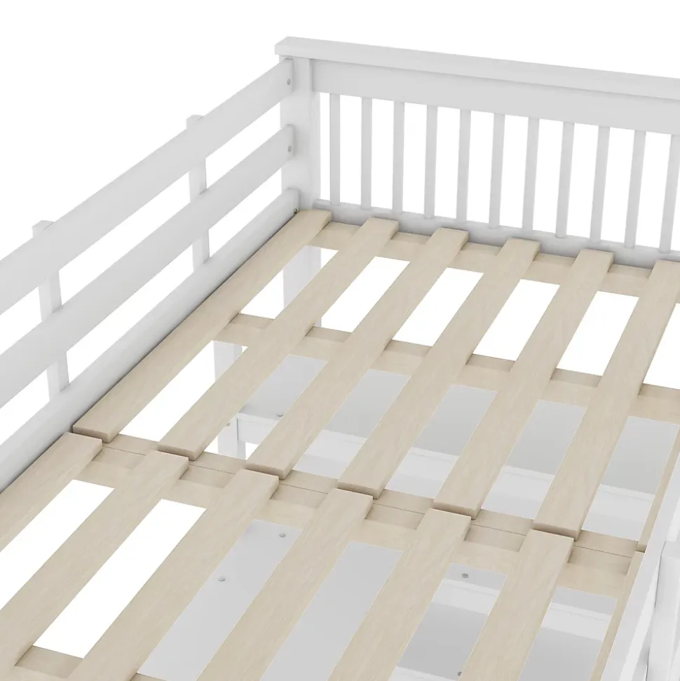 Lit Mezzanine 90 x 200 cm - Lit enfant avec Bureau et Rangements - Pin + MDF - Sans Matelas - Blanc