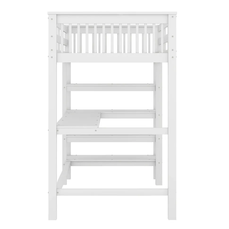 Lit Mezzanine 90 x 200 cm - Lit enfant avec Bureau et Rangements - Pin + MDF - Sans Matelas - Blanc