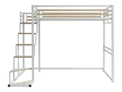 Lit mezzanine 140 x 200 cm - Métal et MDF - Blanc - JOGUI