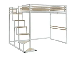 Lit mezzanine 140 x 200 cm - Métal et MDF - Blanc + Matelas - JOGUI