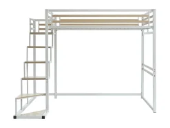 Lit mezzanine 140 x 200 cm - Métal et MDF - Blanc + Matelas - JOGUI