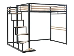 Lit mezzanine 140 x 200 cm - Métal et MDF - Noir et naturel - JOGUI