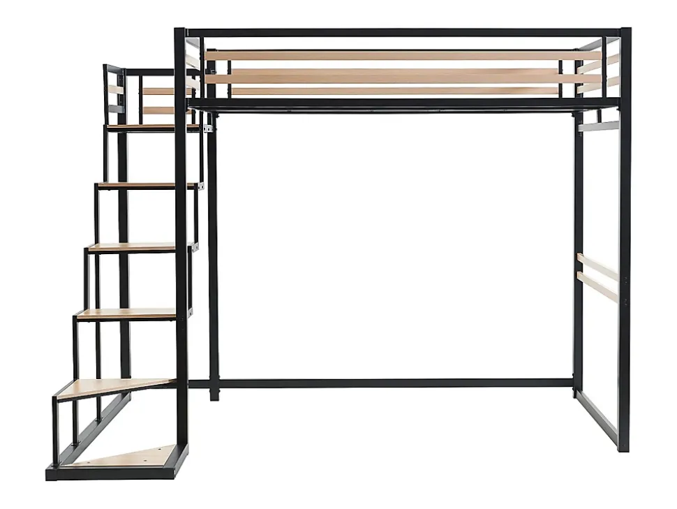 Lit mezzanine 140 x 200 cm - Métal et MDF - Noir et naturel - JOGUI