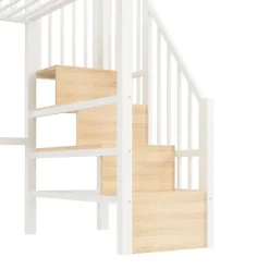 Lit mezzanine 90 x 200 cm - Structure en fer - Éclairage LED - Escalier - Blanc (matelas non inclus)