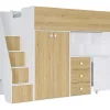 Lit mezzanine 90 x 190 cm avec armoire et bureau - Blanc et naturel - LANILATO