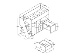 Lit mezzanine 90 x 190 cm avec armoire et bureau - Blanc et naturel - LANILATO