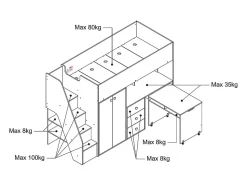 Lit mezzanine 90 x 190 cm avec armoire et bureau - Blanc et naturel - LANILATO