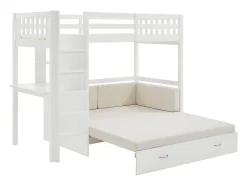 Lit mezzanine 90 X 190 cm avec sofa convertible - Pin et MDF - Blanc - ORPELIA