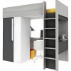 Lit mezzanine 90 x 200 cm avec armoire et bureau - Anthracite et blanc + matelas - NICOLAS II