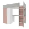 Lit mezzanine 90 x 200 cm avec armoire et bureau - Rose et blanc - NICOLAS